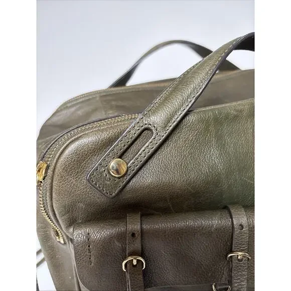 BANANA REPUBLIC Leather Large Duffle North/South Tote Dark Olive Green 2015 - Picture 3 of 16